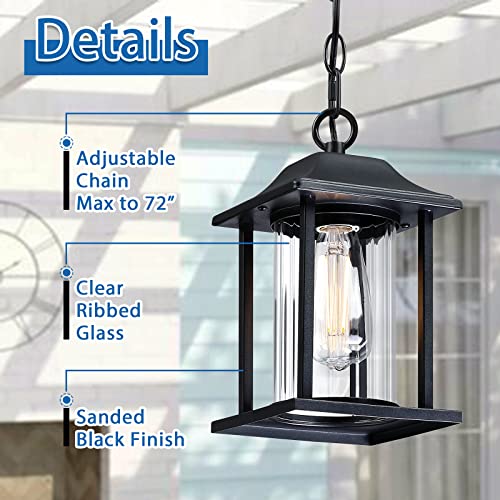 Mrsconce Outdoor Pendant Light, Waterproof Modern Farmhouse Exterior Hanging Lantern Porch Light With Adjustable Chain In Black Finish And Clear Ribbed Glass For House Patio Garage Entryway #TOP2