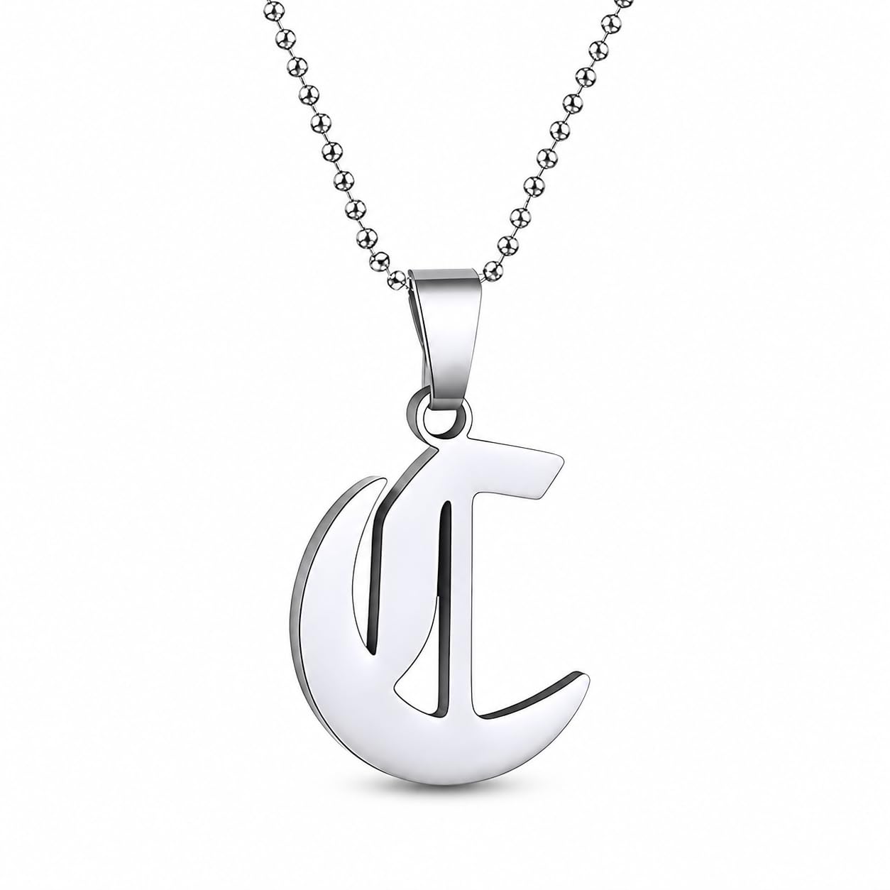Personalised Old English Initial A to Z Alphabet Letter Customized Gothic Necklace Silver Stainless Steel For Men And Women LC460A-image-12