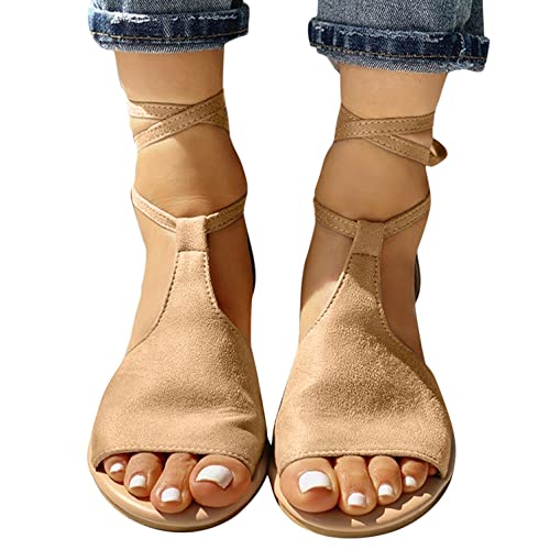 JLGY Sandalias con tiras para mujer, sandalias romanas, sandalias planas con punta abierta, sandalias de verano, sandalias de ante para la playa, zapatos de trabajo, informales, transpirables,