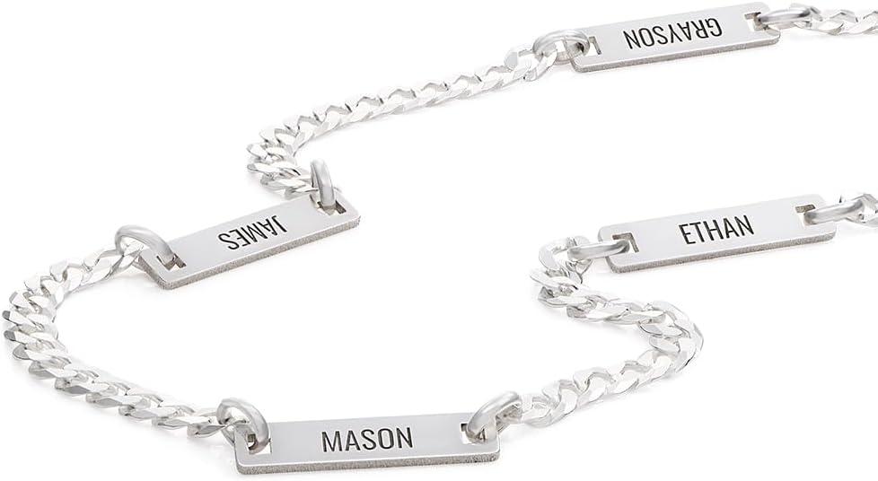 Custom Sterling Silver Men Name Necklace - Up to 6 Inscriptions - Stainless Steel, Gold or Gold Vermeil Plated - Meaningful Father's Day Gift for Him, Husband