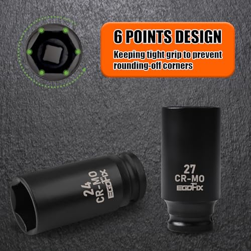 Image of 1 /2 inch Drive Deep Impact Socket, 27mm Metric Socket, Axle Nut Socket CR-MO 6 Point for Easy Removal of Axle Shaft Nuts