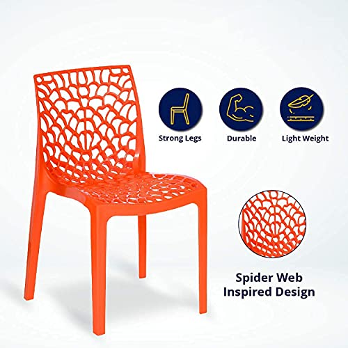 Image of activa Web Designer Plastic Chair for Home, Office and Restaurant and Cafe|Armless Chair for Dining Room| Heavy Duty Outdoor Plastic Chair | Designer Balcony Chair (Orange, Set of 2)