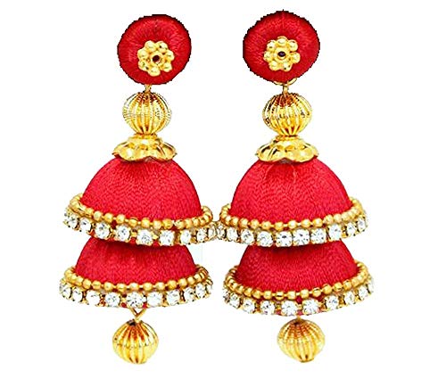 Stylish Double Decker Silk Jhumkas Earrings