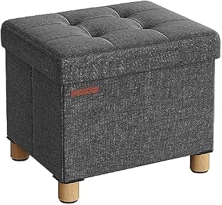 SONGMICS Pufa, bagażnik, stołek z podpórką, składany, ławka z przechowywania, 38 x 76 x 40 cm, do salonu, sypialni, jasnoniebieski denim LSF016Q11