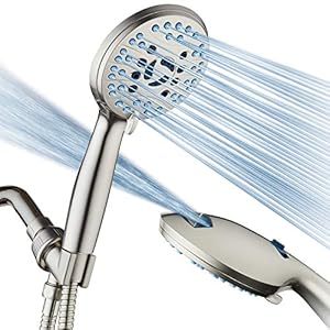 AquaCare High Pressure 8-mode Handheld Shower Head – Anti-clog Nozzles, Built-in Power Wash to Clean Tub, Tile & Pets, Extra Long 6 ft. Stainless Steel Hose, Wall & Overhead Brackets