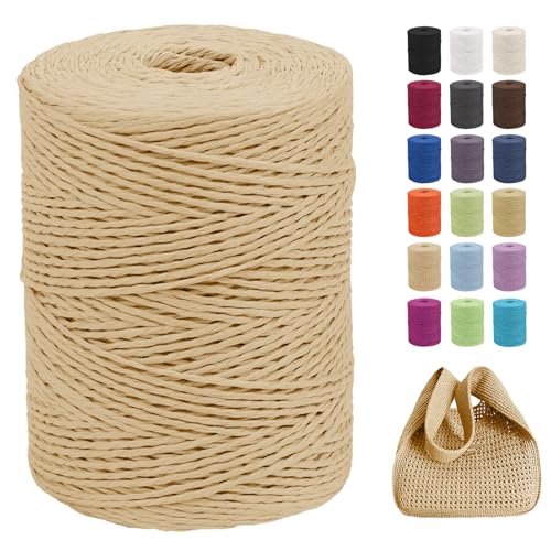 La Mejor Lista de Rafia favoritos de las personas. 38 CAMAL Hilo de rafia para tejer bolsas, 2 mm x 300 m, hilo de papel trenzado de rafia, hilo de papel suave para tejer bolsa, gorro de playa, manualidades (café claro)