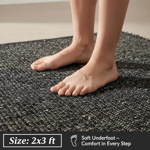 Tapete de yute trenzado negro 2x3 pies miniatura 3