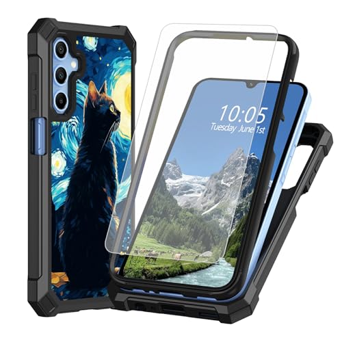 DIGTIALL Case for Samsung Galaxy A16 5G 6.7' with Tempered Glass Screen Protector for Galaxy A16 5G Dual Layer Heavy Duty Shockproof Protective Cover for Samsung A16 5G,Cat On Starry Night
