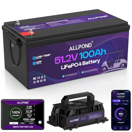 48V100Ah Lithium Golf Cart Battery, Built-in 200A BMS, 5,000+ Cycles Rechargeable LiFePO4 Battery, Max 10.24kW Continuous Power Output, Perfect for Golf Carts, Off-Grid, Home Energy,Trolling Motor,etc