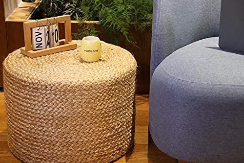 Image of Cotton Dori Ottoman Pouf for Seating|Cotton Dori Pouffe for Footrest Filled with Bean Balls|Ottoman Pouf Stools for Living Roombedroom, 30D x 30W x 30H Centimeters Beige