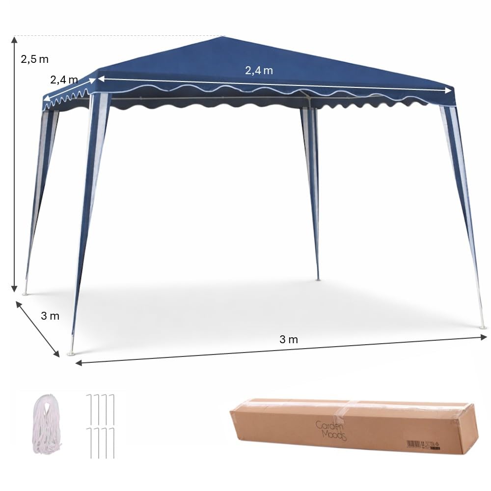 Carpa Cenador Gazebo Desmontable 3 x 3 m Azul | con Tubos de Acero de Alta Resistencia, Protección UV, Poliéster 140gr/m2 Resistente Lluvia| para Playa, Camping, Jardín, Patio, Terraza, Exteriores