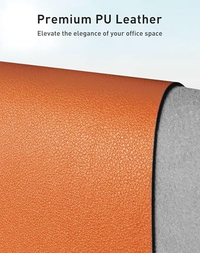 Image of Aothia Faux Leather Desk Mat - Large Mouse Pad, Non-Slip PU Leather Blotter, Waterproof Writing Surface for Office and Home (Hermes Orange, 40 inch x 24 inch)