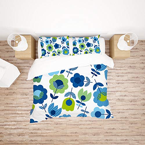 Housse de couette polyester durable et taie d'oreiller bleu vert King Size - 3