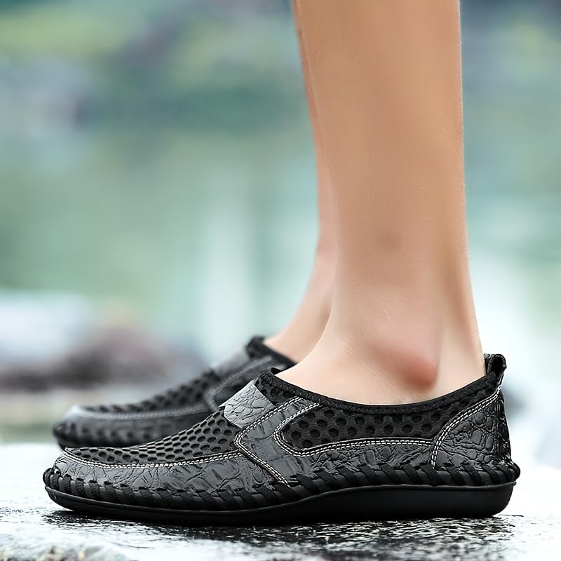 Men's Mesh Sandals Slip-On Shoes with Stitching Details for Outdoor Walking Driving, Spring and Summer Men's Breathable Shoes2