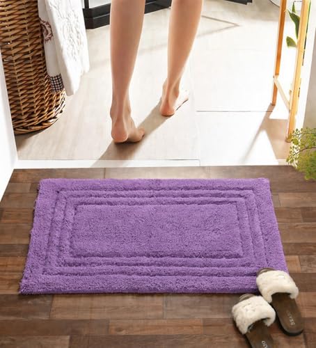 Image of Soft Cotton Linea Design Bath Mat | Anti Slip Anti Skid Backing Absorbent Soft Tufted Floor Rug for Bathroom Kitchen Bedroom Pooja Room Home Decor (50X80 CM, Purple)