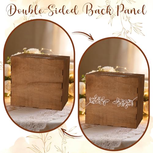 Image of Ywlake Wooden Wedding Money Box Holder with Sign, Large Rustic Card Box with Acrylic Window, Vintage Envelope Gift Post Card Box for Reception Anniversary Graduation Birthday Party Parties (Brown)