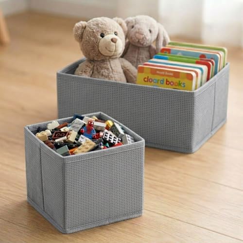 Image of Foldable Non-Woven Fabric Cube Storage Box Drawer Organizer (Pack of 3) | Collapsible Wardrobe Storage Bins for Clothes, Toys, Books & Shelves | Durable Closet Organizer Basket