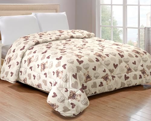 Tata Home Trapunta Invernale Singola Imbottita in Morbida Microfibra Piumone Letto Trapuntato Caldo e Soffice Autunno Inverno Traspirante Anallergico Mod. Mony Dis.4 Orsetto Colore Beige