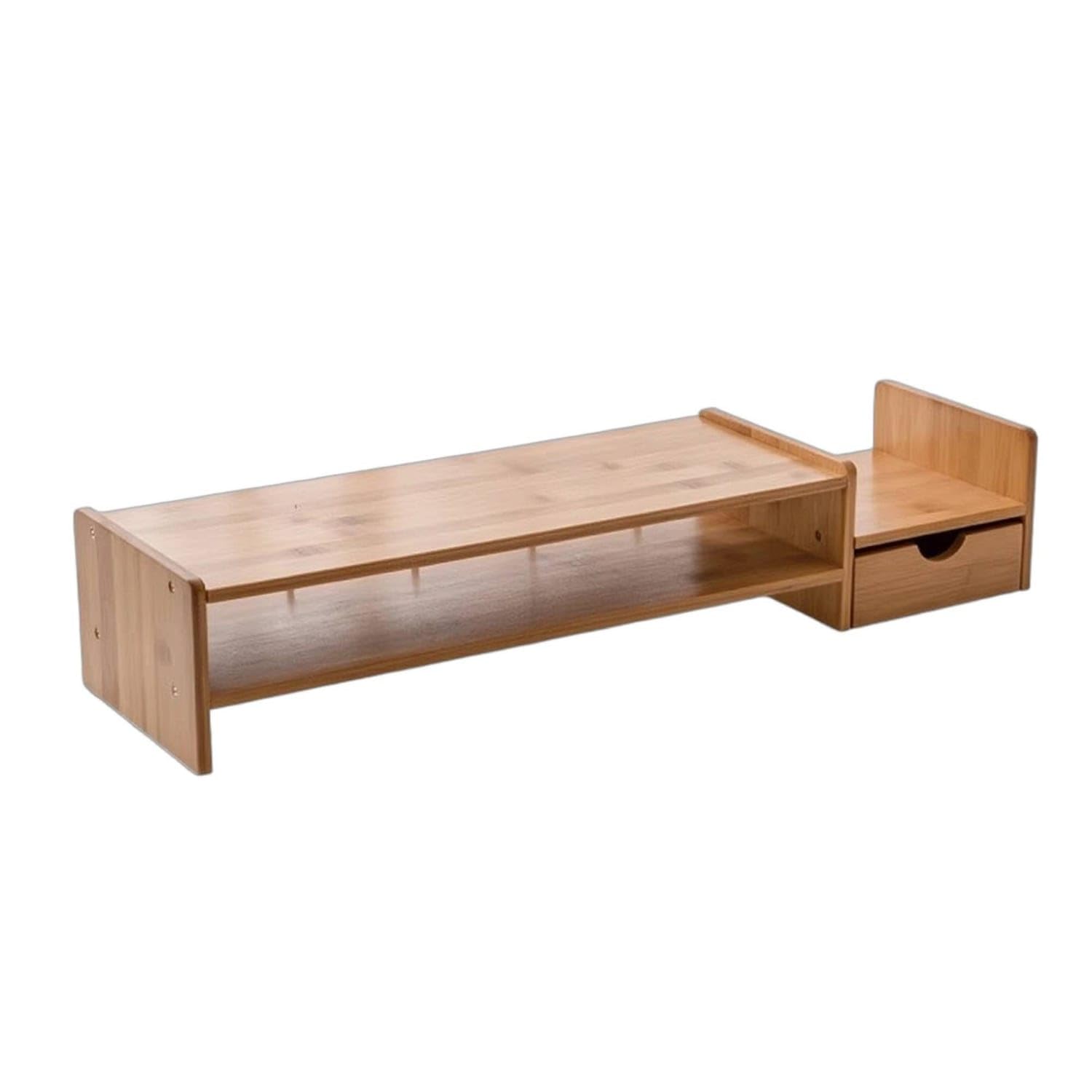 storage bamboo monitor stand low-profile bamboo monitor riser | space-saving desk organizer with drawer ergonomic for office workers, students, classic a 1-drawer