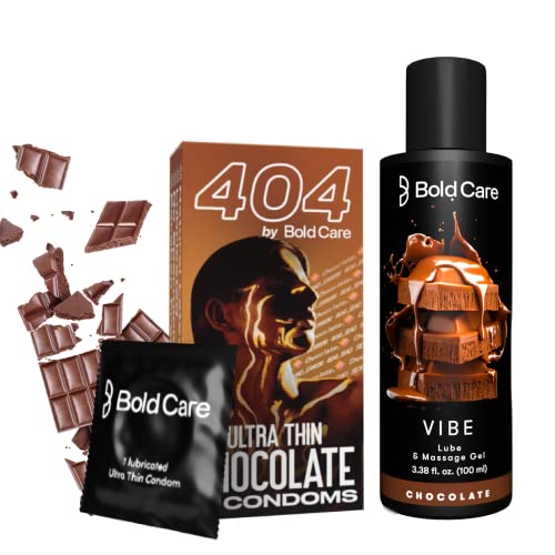 Image of Bold Care 404 Super Ultra Thin Chocolate Flavored Condoms For Men - 60 Microns - 10 Units + Bold Care Vibe - Natural Personal Lubricant for Men & Women - Premium Chocolate Flavour - 100 ml - Combo