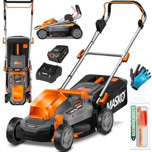 MASKO® Akku Rasenmäher mit Mulchfunktion, Akku Li-Ion Batterie...