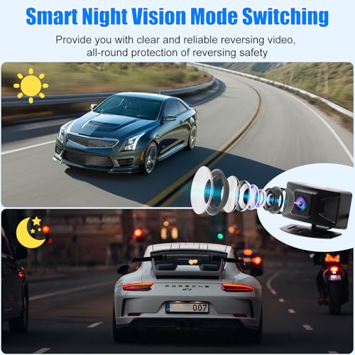 B-Qtech Wireless Backup Camera System Rear View Camera Monitor Kit HD 1080P Reverse Cameras for Truck Car Pickup RV Camper Van Waterproof Night Vision