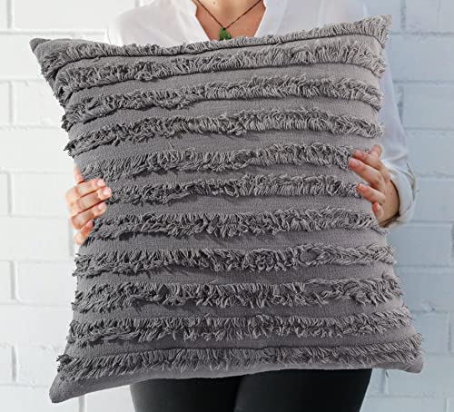 Image of mosey 12x18 Cushion Covers Set of 2 | 100% Cotton Rectangle Cushion Covers for Sofa, Bed | Boho Rectangular Shape Cushion Covers 12 inch x 18 inch Grey