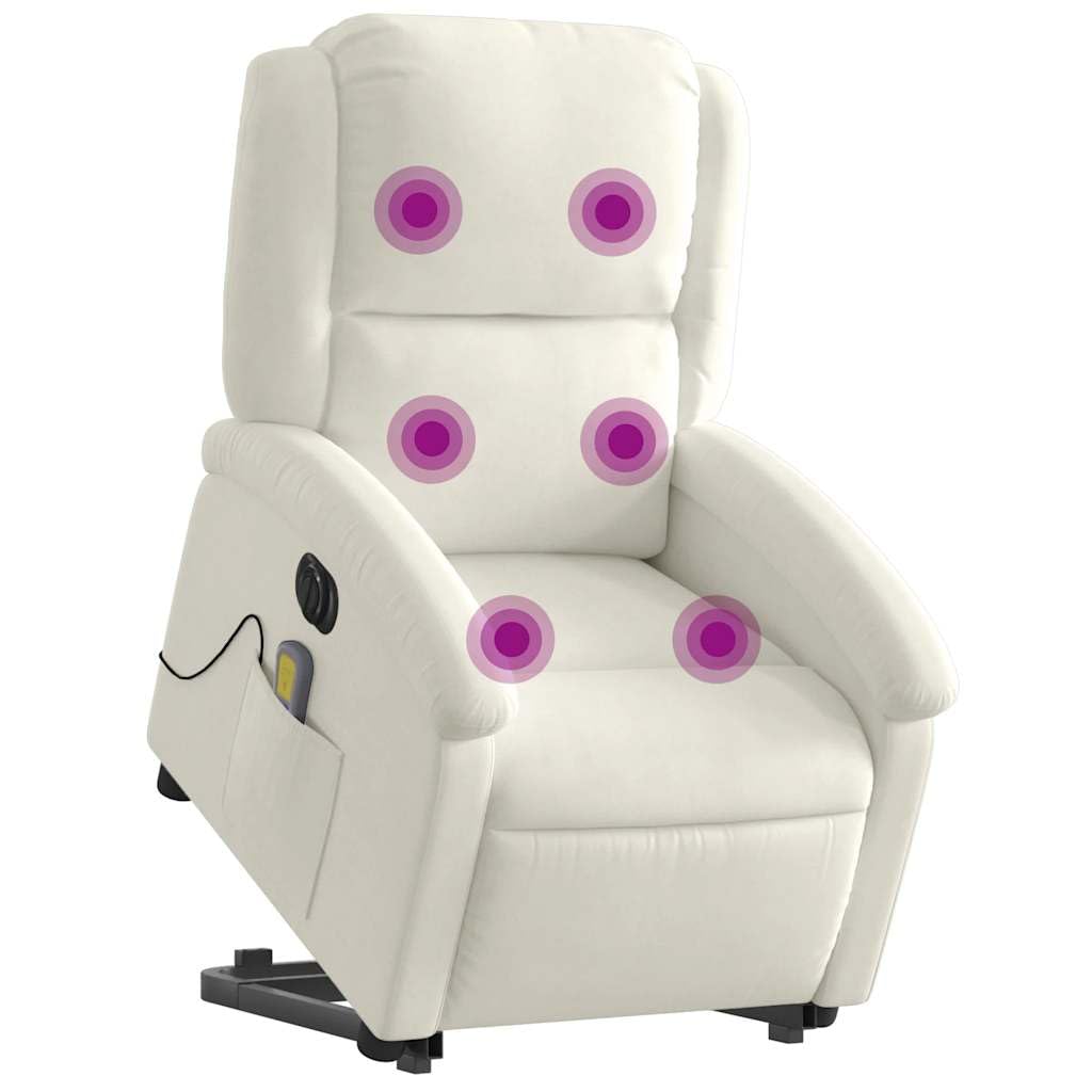 Sillón elevador eléctrico reclinable de terciopelo crema con 6 puntos de vibración y función de elevación automática, cómoda y estable para relajación
