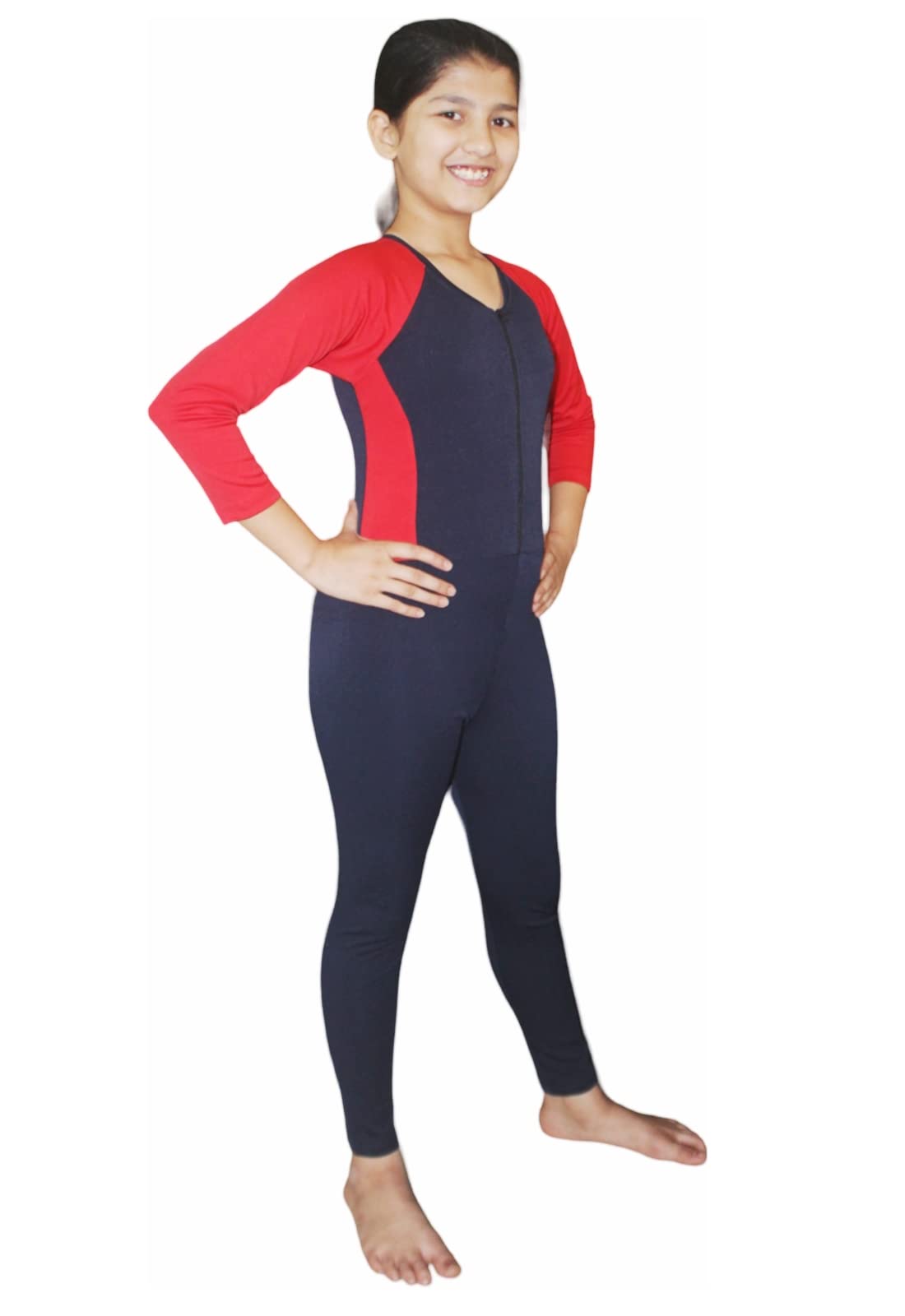 Aqua Holic Spandex Girls Full Swimsuit| Stylish & Comfortable, Attractive Design, Multi-Purpose, Long-Lasting | Ideal for Casual Outing(Red-Blue) 30 1