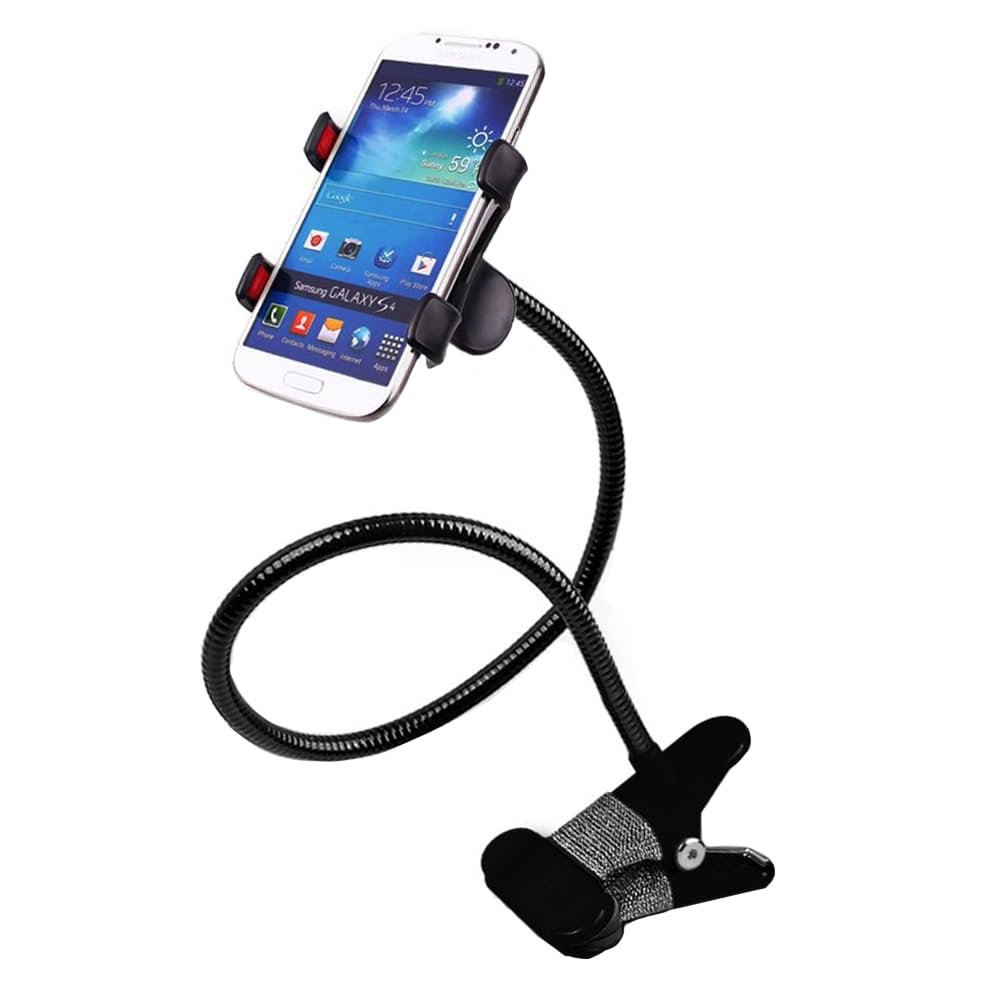 スマホホルダー クリップ式 フレキシブルアーム 充電ホルダー シリコーン/ゴム/アルミニウム製 360 度回転 自由調節 角度調整可能 ブラック スマホ固定ツール
