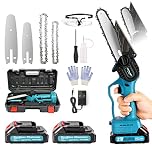 Upgraded 6inch Mini Electric Chainsaw with 2 Rechargeable Batteries, 21V Cordless Chainsaw with Safety Button for Tree Trimming & Wood Cutting