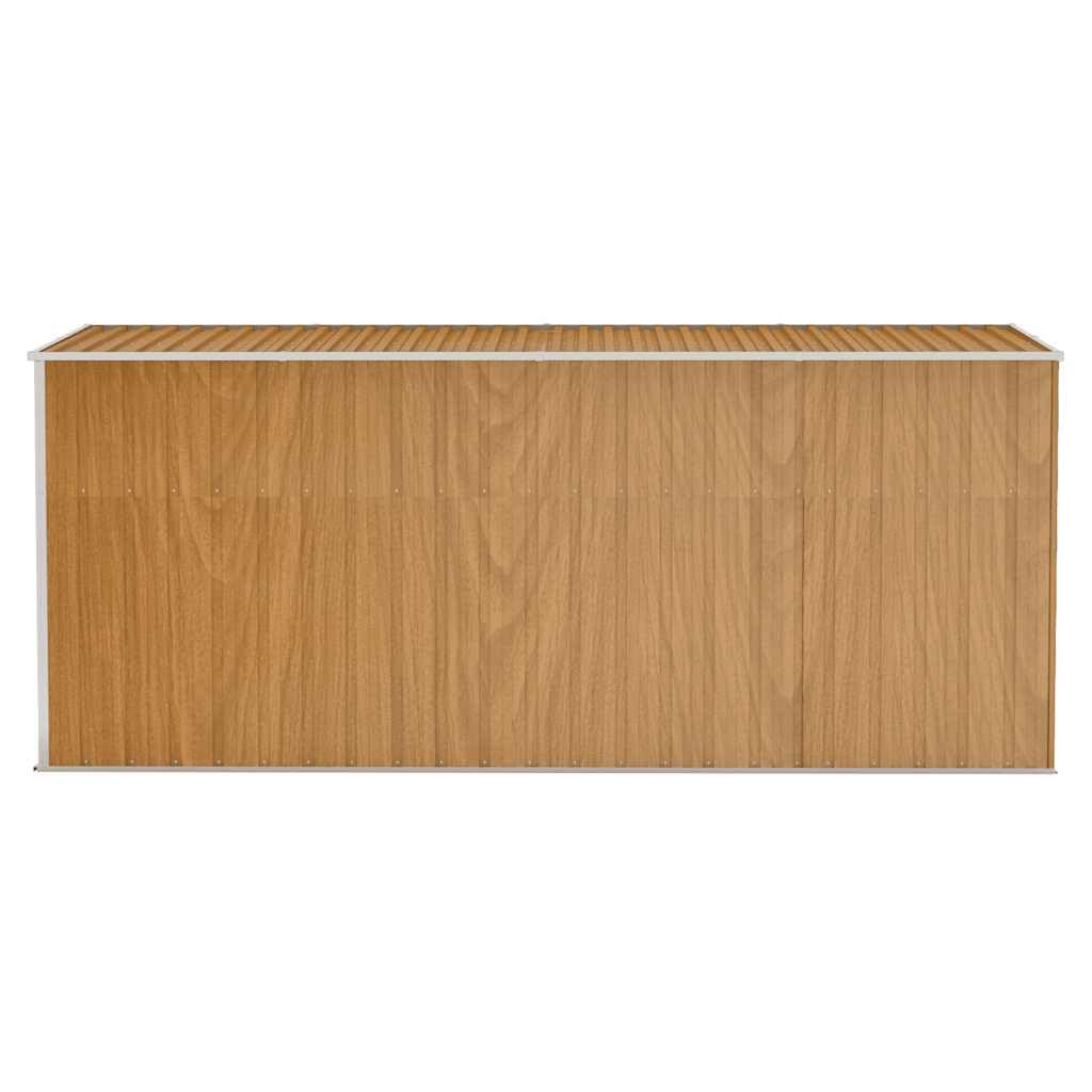 Wandmontiertes Gartenhaus Braun in Holzoptik aus verzinktem Stahl 118 x 382 x 178 cm mit Doppeltüren, Kunststoffgriff, abschließbar für Werkzeug, Rasenmäher, Terrasse und Gartenlagerung