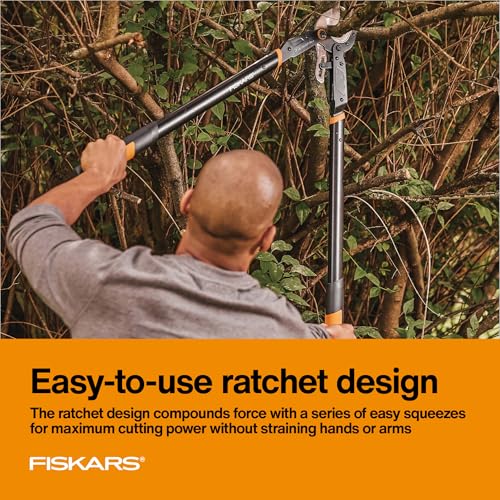 Image of Fiskars Ratchet Drive Anvil Lopper 32 Inch Heavy Duty Tree Trimmer, 2 inch Cut Capacity, Riveted Handles for Easy Squeeze Cutting Power