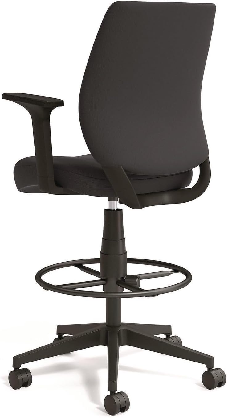 Alera Wessex Drafting Stool, Drafting Chair, Adjustable Seat Height, Foot Rest Ring, Removable Arms, Supports Up to 275 lb, Black