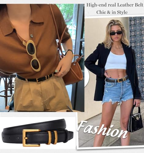 ALAIX Women's Leather Belt for Jeans Pants Fashion Ladies Belt with Gold Buckle Elegant Thin Waist Dress Belts for Women3