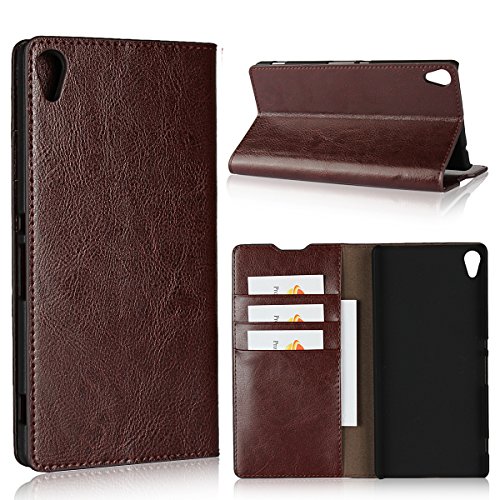 iCoverCase Compatible with Sony Xperia XA Ultra Case, Genuine Leather Wallet Case [Slim Fit] Folio Book Design with Stand and Card Slots Flip Case Cover (Dark Brown)