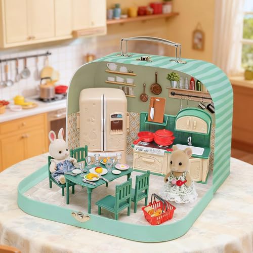 image for Golray Dollhouse Kitchen Furniture Suitcase Set for Kids, 2 Flexible D