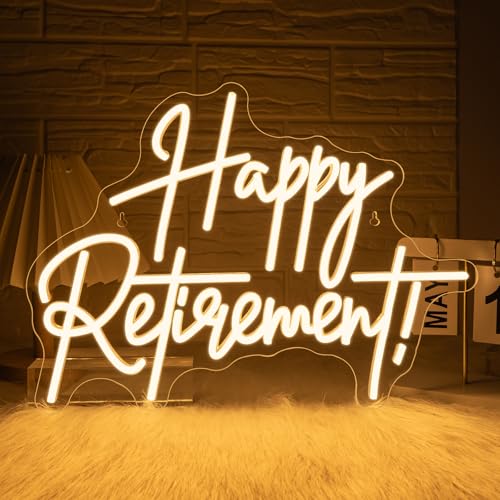 Image of LooKLight Happy Retirement Neon Sign Dimmable Neon Signs For Wall Decor Led Lights For Birthday Party Room Bedroom Decoration Celebrating Retirement Gifts USB Powered 16.54x12.09in