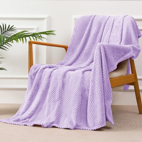 Yebeda Manta Waffle 150 x 200 cm, Manta para Sofa Polar Cálida Cama de Franela Super Suave, Acogedora y Aómoda, Morado