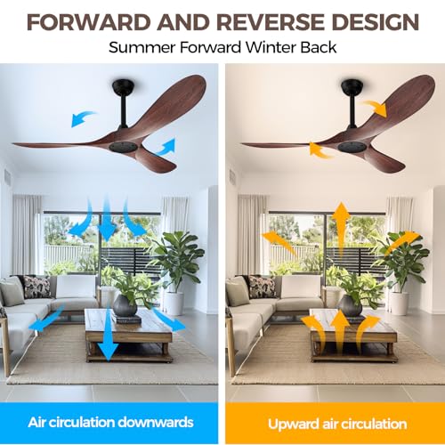 Image of Obabala 52 Inch Ceiling Fan Without Lights, Walnut Finish | Outdoor Ceiling Fan with Remote, 6-Speed Adjustable Reversible DC Motor for Patio & Living Room