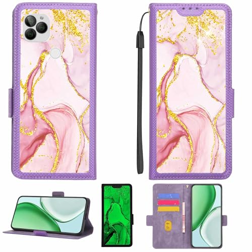 Aroepurt Case Compatible for General Mobile GM 22S Phone Case Flip Cover [with Tempered Glass Screen Protector][RFID Blocking][Gold Glitter+Luminous] LPT-FDL