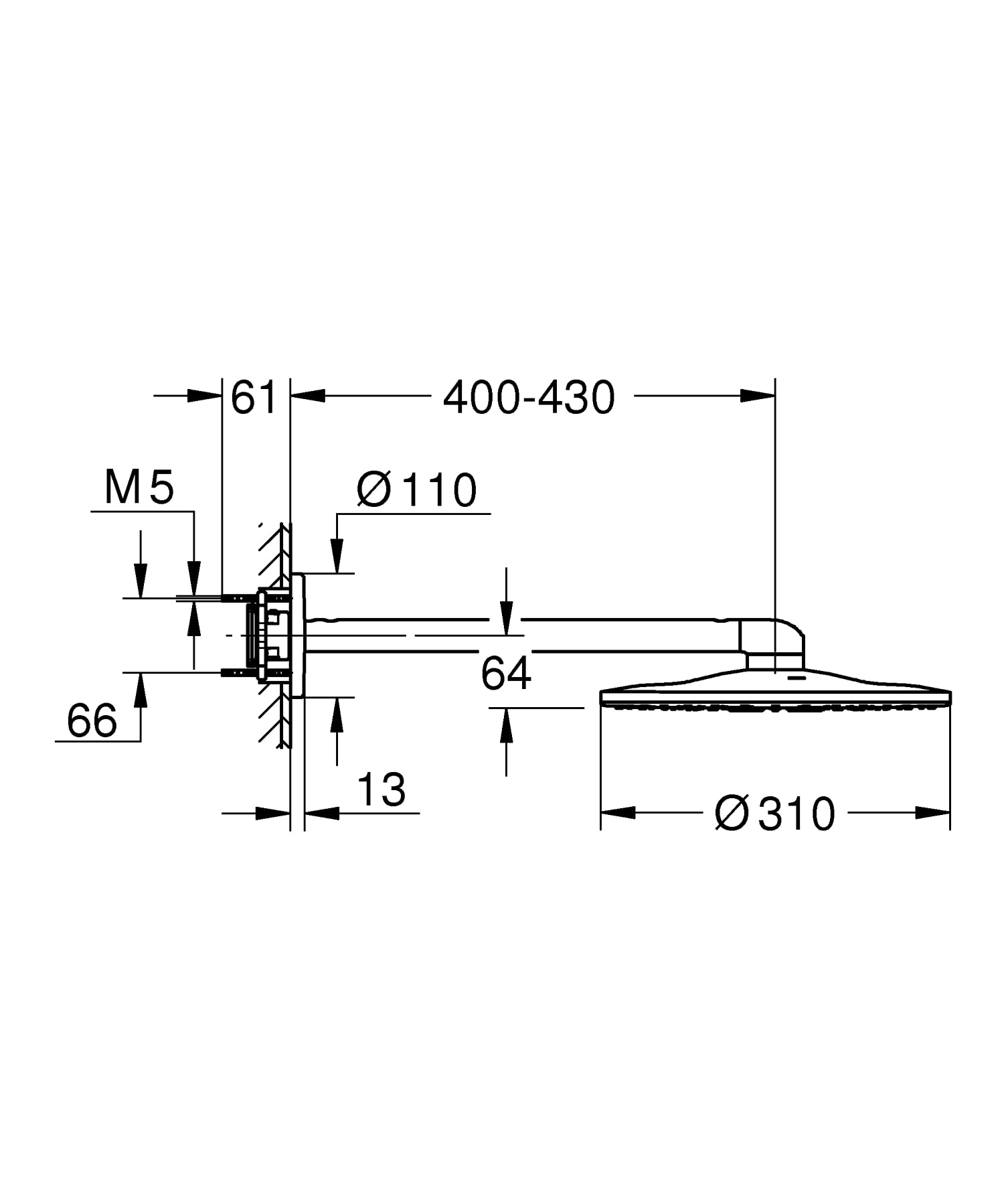 Grohe Rainshower SmartActive 310 26475DC0 - Conjunto de ducha mural 430 mm, 2 chorros