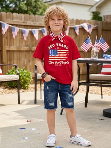 Image of AMWIPE Boys Girls USA Shirt Kids 250 Anniversary USA Shirts American Flag Tshirt 4th of July Outfits Cute Patriotic Top 6-14y
