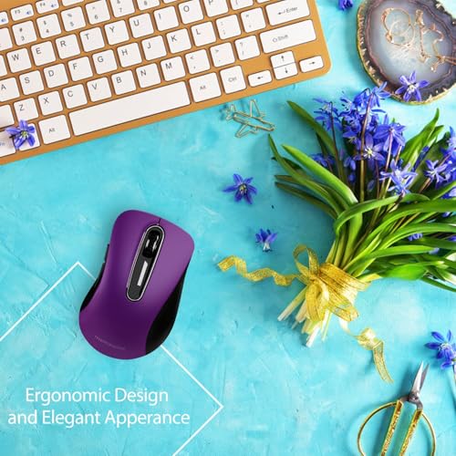 Image of memzuoix 2.4G Wireless Mouse, 1400 DPI Computer Mice with USB Receiver, Portable Wireless USB Mouse Battery Powered Cordless Mice for Laptop, PC, Desktop, 5 Buttons, Purple