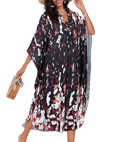 Kaftan Dresses for Women V Neck Caftans Long Batwing Sleeve Beach Cover Ups Summer Floral Print Dress2
