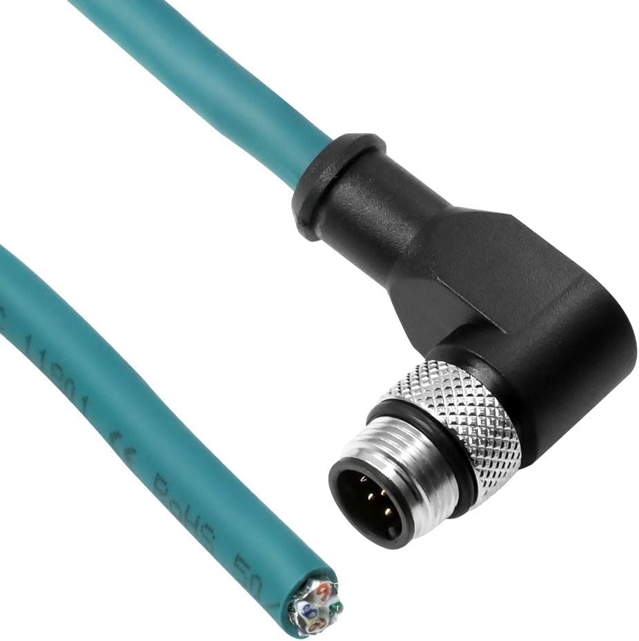 Alvin's Cables M12 A-Code 8 Pin Male Right Angle to Open End Power I/O Cable Cat6a High-Flex Shielded for Cognex Keyence Basler Industrial Automation Fieldbus Module 26.2ft/8m,Green