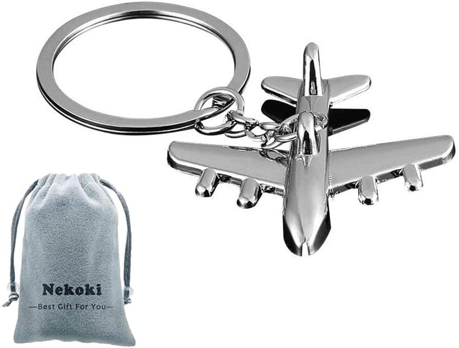 Nekoki Airplane Keychain 3D Airplane Model Key Ring Creative Aircraft Metal Keyfob for Birthday Christmas Gifts,Flying Aviation Graduation Gift