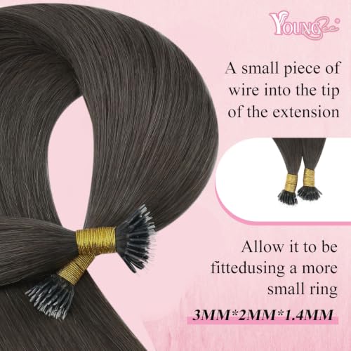 Image of YoungSee Nano Extensions Human Hair Mocha Brown Nano Beadg Hair Extensions Human Hair Ash Brown Nano-tips Hair Extension Real Human Hair 20 Inch Nanolink Hair Extension 1g /s 50 Strands 50g for Wedding