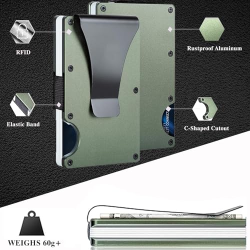 Image of Minimalist Wallet with RFID Blocking,Slim Credit Card Holder with Aluminum Money Clip Wallet for Men and Women,Metal Wallets for Mens Front Pocket as Gifts (Armygreen)