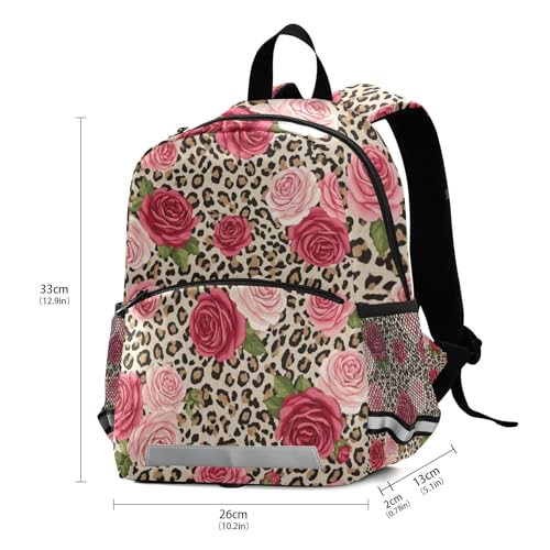 Toddler Boy Backpack with Leash, Red Roses Green Leaves Travel Backpack Mini Kids School Backpacks3